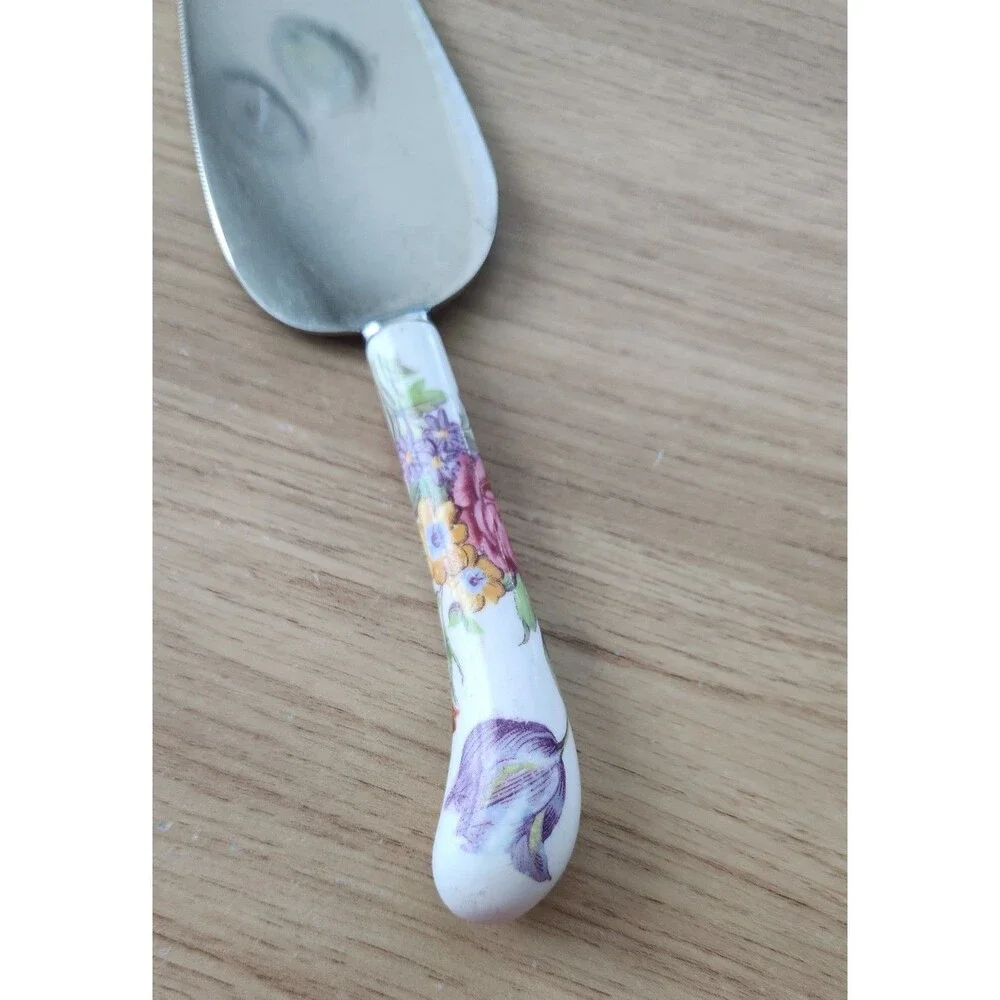 Vintage Judson Sheffield England Cake Server Floral Porcelain Handle Stainless